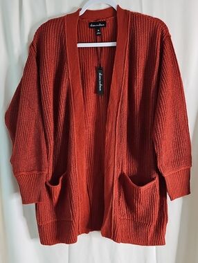 Alison Andrews Open-Front Chunky Cardigan Sweater - Rust